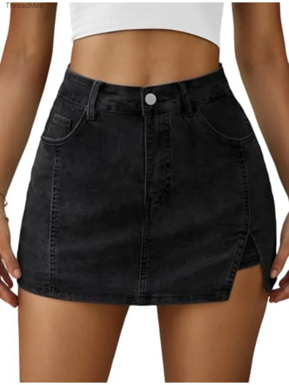 Women's High Waisted Denim Skort Side Split Mini Skirt with Shorts